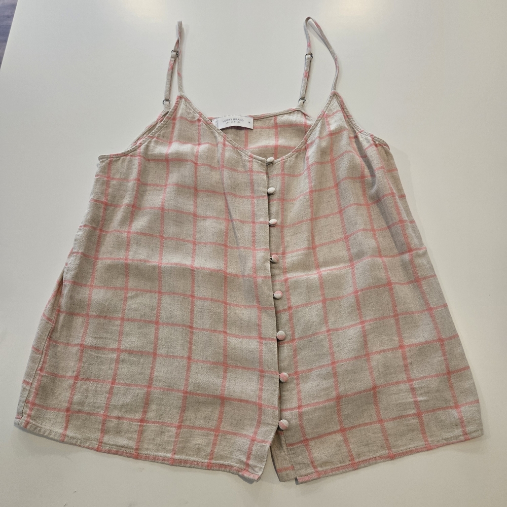 Lucky Brand Pink and Cream Plaid Tank Top
